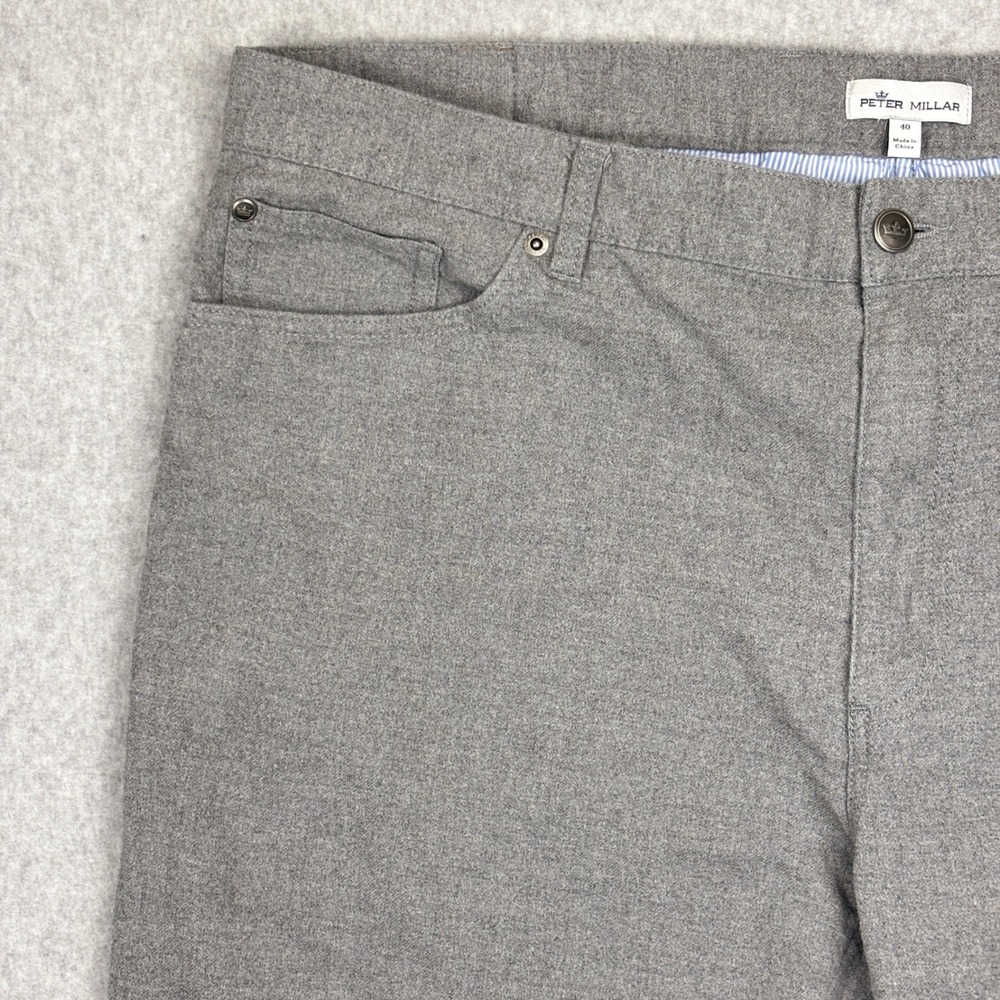 Peter Millar Crown Flannel Pants Mens 40 Gray Cotton Blend 5-Pocket Straight Leg - Picture 3 of 10